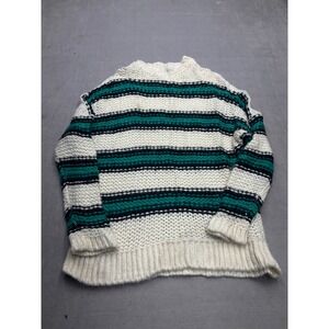 Maje Striped Chunky Knit Sweater Green Cream Black Size 2 Relaxed Fit 0184